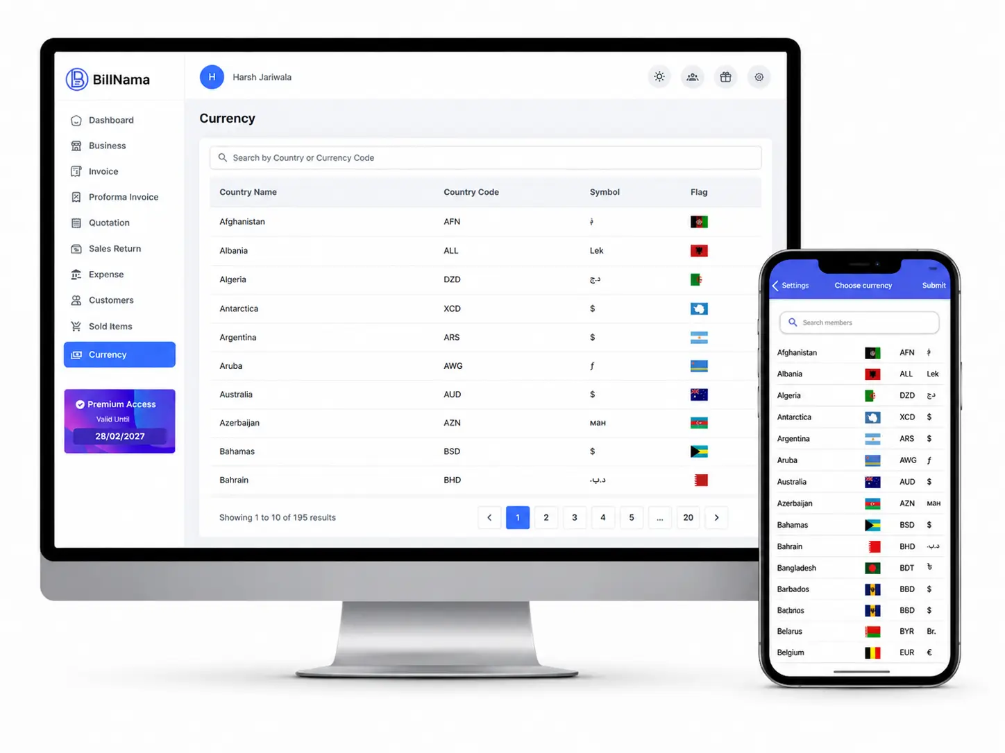 BillNama multi-currency invoice view