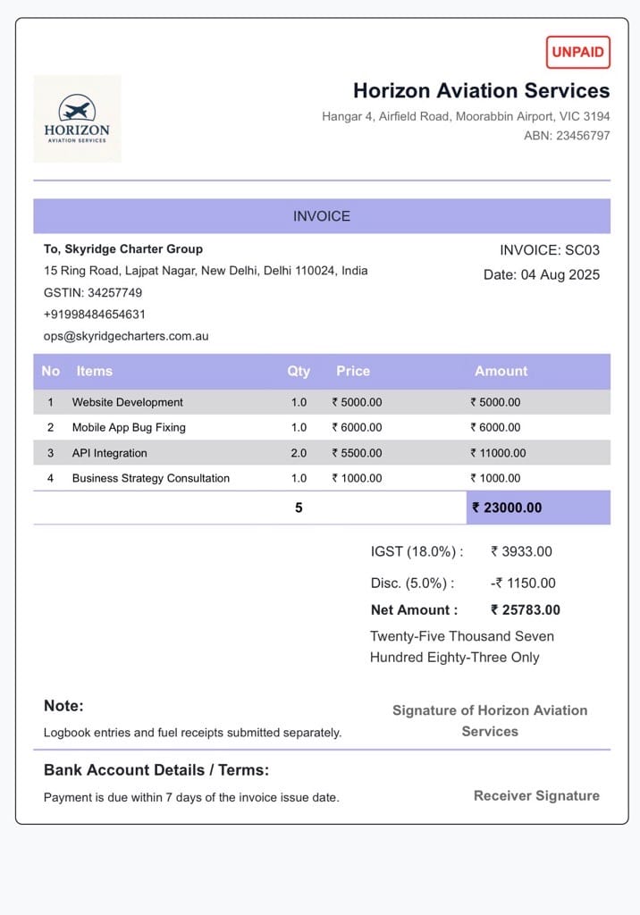IND-Horizon-GST-Invoices
