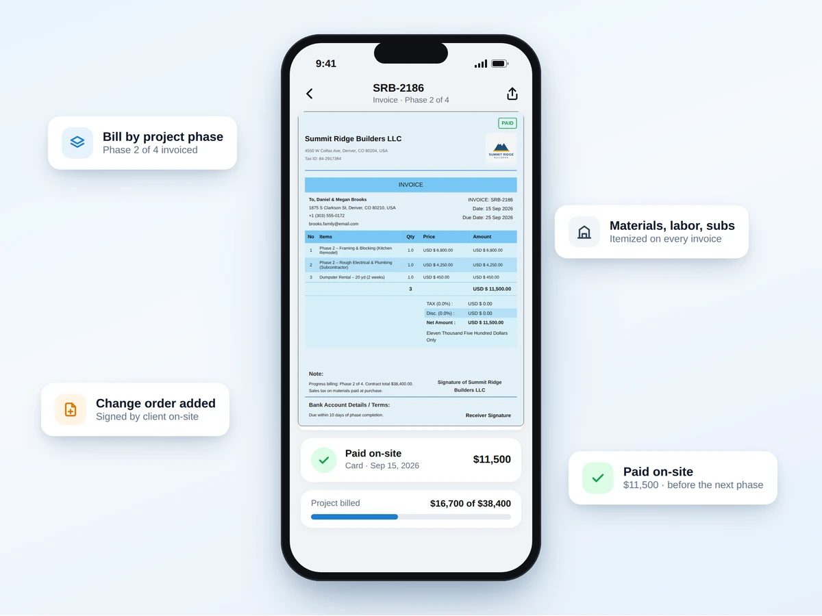 Construction services invoicing app