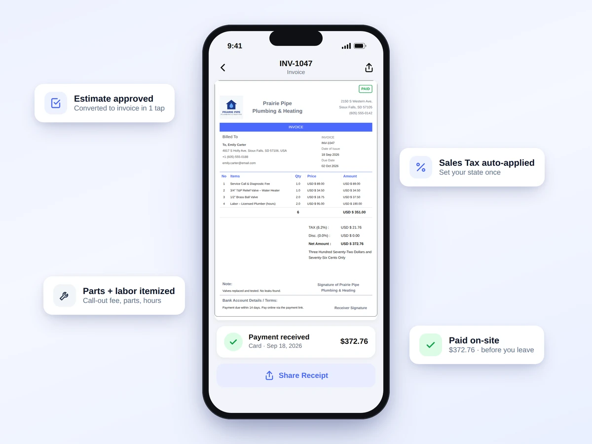 Home services invoicing app