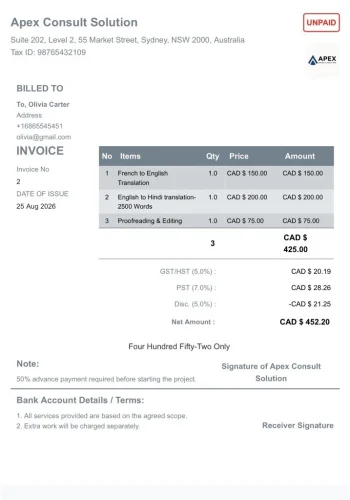 CAD - Translator Invoice