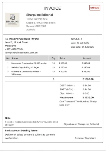 INR - Editor Invoice