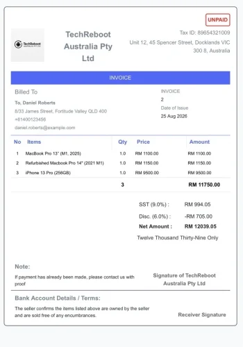 Malaysia - Billing of sale